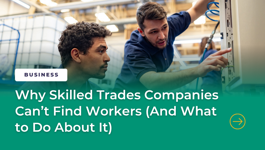 Skilled trades technicians working together on equipment in a commercial setting, highlighting labor shortage challenges